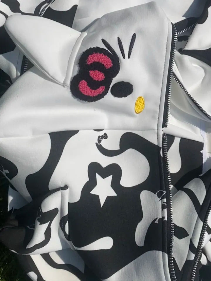 Y2K Cinnawrld Hooded Zipper Sweatshirt: Kawaii Anime Cotton Long Sleeve Sweater