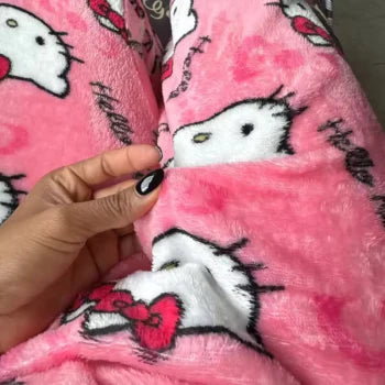 Girls' Soft Cotton-Blend Pajama Set with Cute Kitty Print
