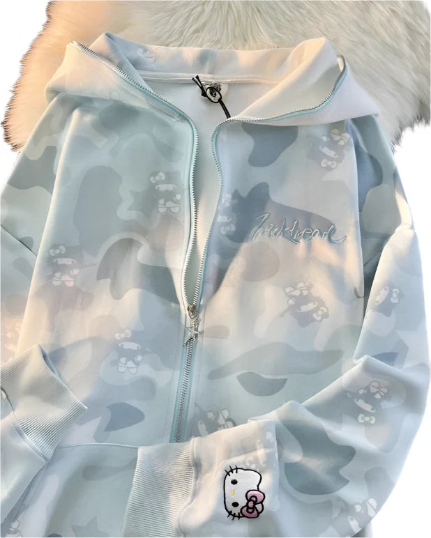 Y2K Cinnawrld Hooded Zipper Sweatshirt: Kawaii Anime Cotton Long Sleeve Sweater