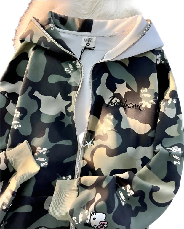 Y2K Cinnawrld Hooded Zipper Sweatshirt: Kawaii Anime Cotton Long Sleeve Sweater