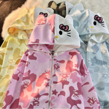 Y2K Cinnawrld Hooded Zipper Sweatshirt: Kawaii Anime Cotton Long Sleeve Sweater