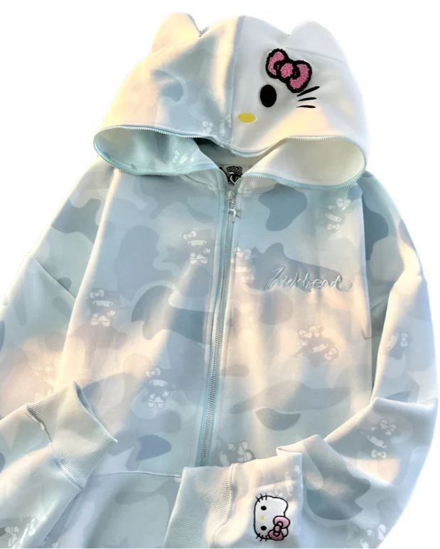 Y2K Cinnawrld Hooded Zipper Sweatshirt: Kawaii Anime Cotton Long Sleeve Sweater