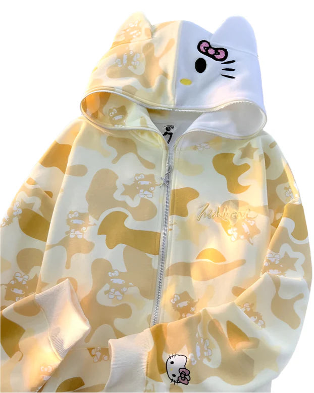 Y2K Cinnawrld Hooded Zipper Sweatshirt: Kawaii Anime Cotton Long Sleeve Sweater