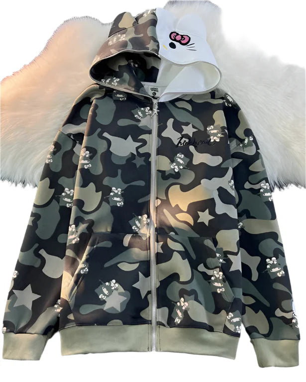 Y2K Cinnawrld Hooded Zipper Sweatshirt: Kawaii Anime Cotton Long Sleeve Sweater