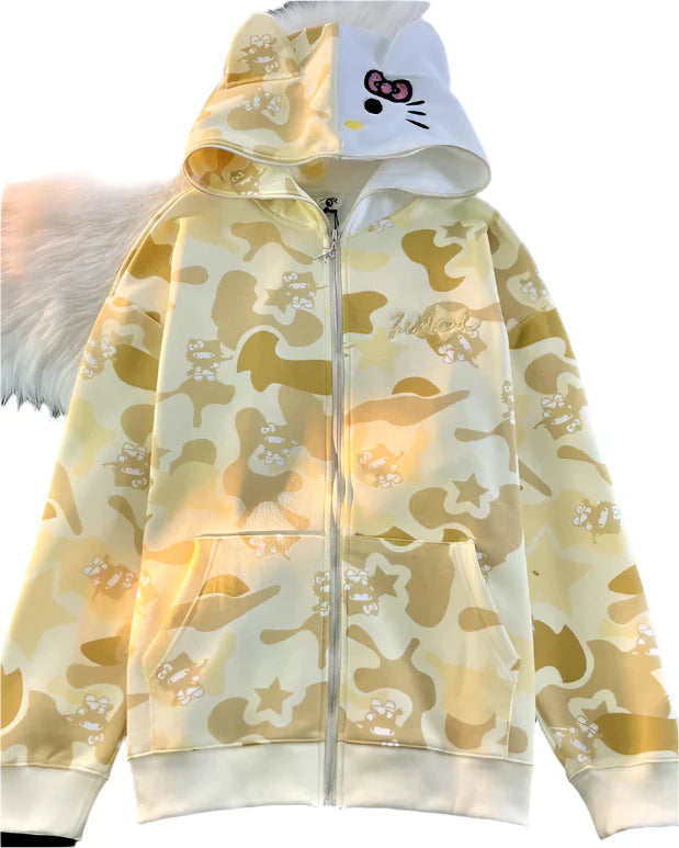 Y2K Cinnawrld Hooded Zipper Sweatshirt: Kawaii Anime Cotton Long Sleeve Sweater