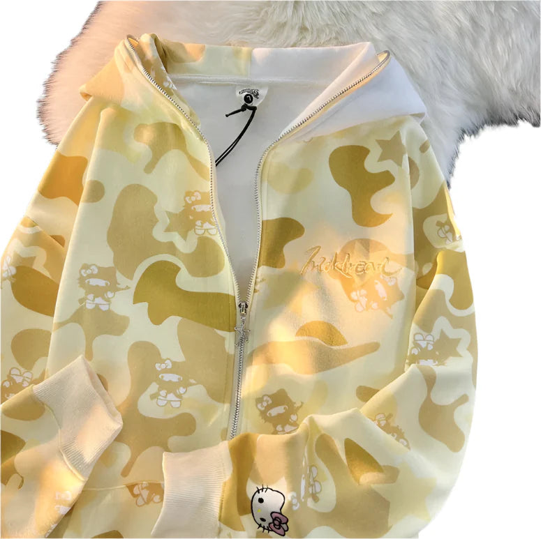Y2K Cinnawrld Hooded Zipper Sweatshirt: Kawaii Anime Cotton Long Sleeve Sweater