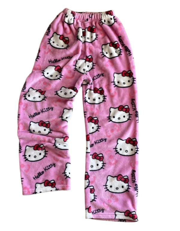Girls' Soft Cotton-Blend Pajama Set with Cute Kitty Print