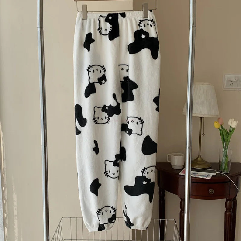 Girls' Soft Cotton-Blend Pajama Set with Cute Kitty Print