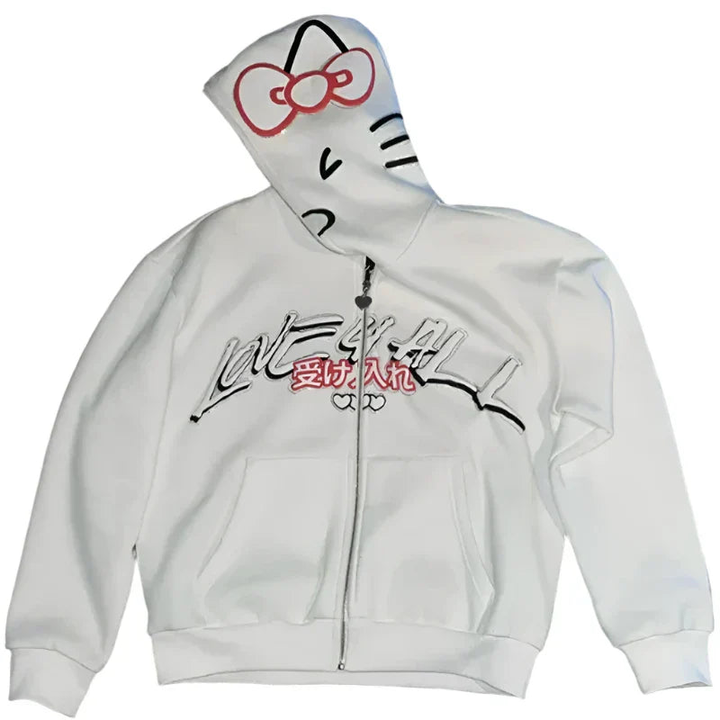 Y2K Harajuku Zip-Up Hoodie Oversized Kawaii Streetwear Soft Blend