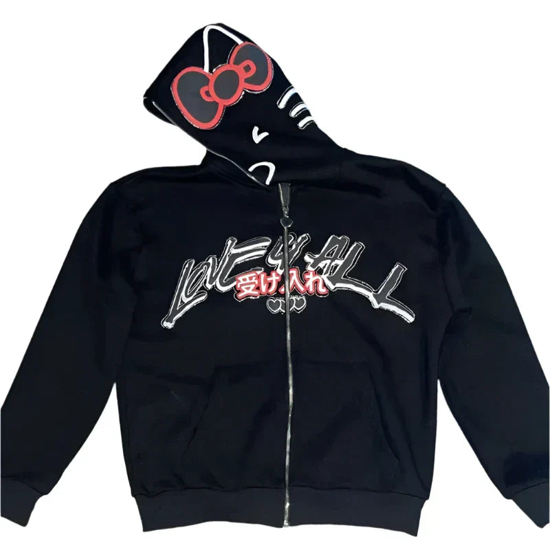 Y2K Harajuku Zip-Up Hoodie Oversized Kawaii Streetwear Soft Blend