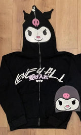 Y2K Harajuku Zip-Up Hoodie Oversized Kawaii Streetwear Soft Blend
