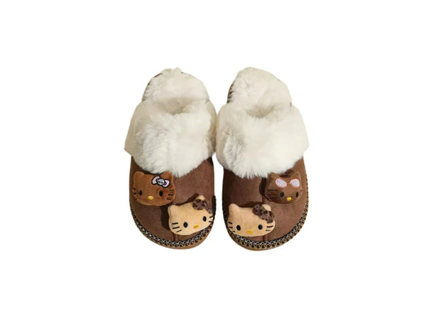 Plush Faux-Fur Bow Slides Indoor Slippers Soft Non-Slip Comfort