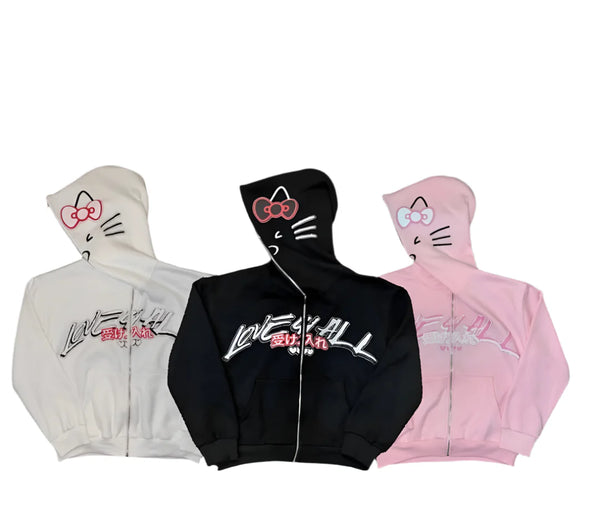 Y2K Harajuku Zip-Up Hoodie Oversized Kawaii Streetwear Soft Blend