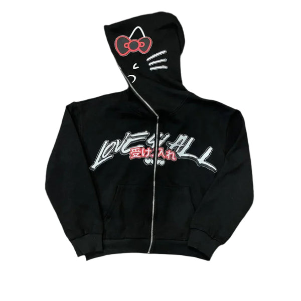 Y2K Harajuku Zip-Up Hoodie Oversized Kawaii Streetwear Soft Blend