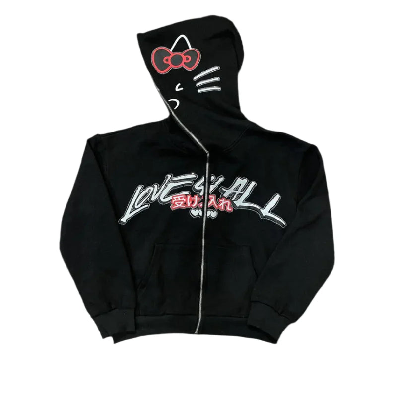Y2K Harajuku Zip-Up Hoodie Oversized Kawaii Streetwear Soft Blend