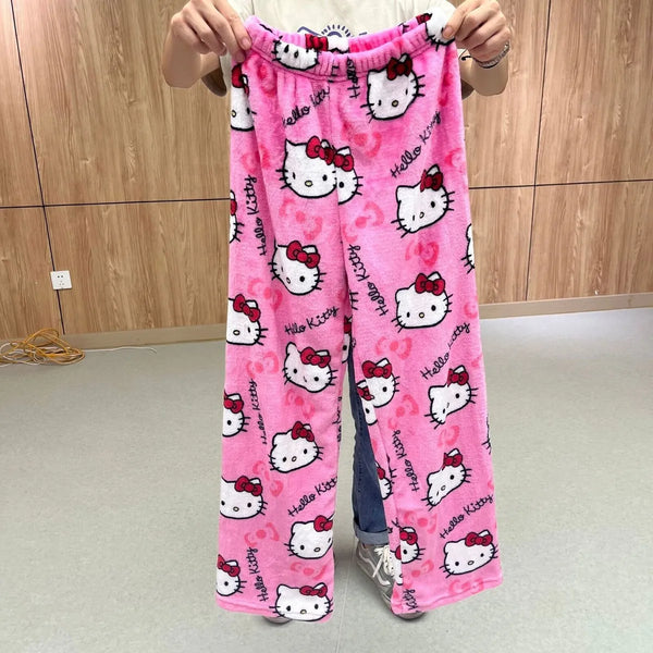 Girls' Soft Cotton-Blend Pajama Set with Cute Kitty Print