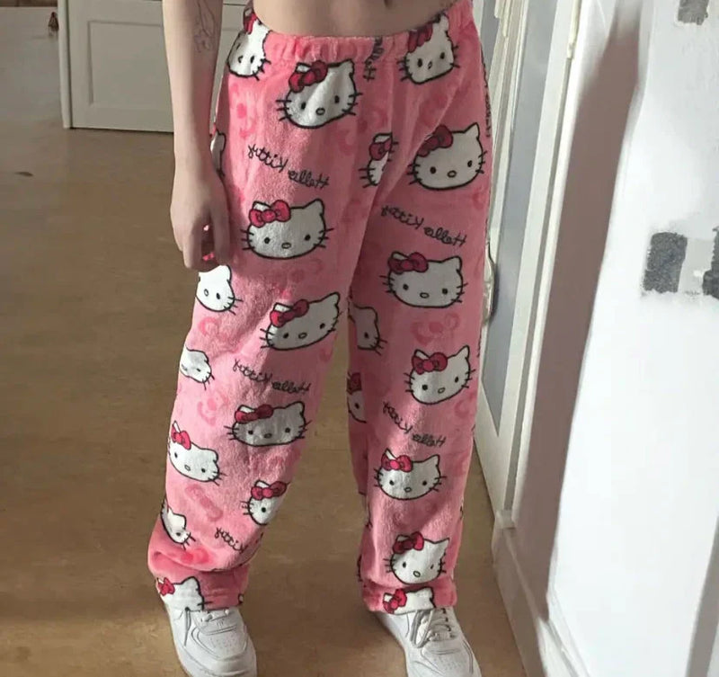 Girls' Soft Cotton-Blend Pajama Set with Cute Kitty Print